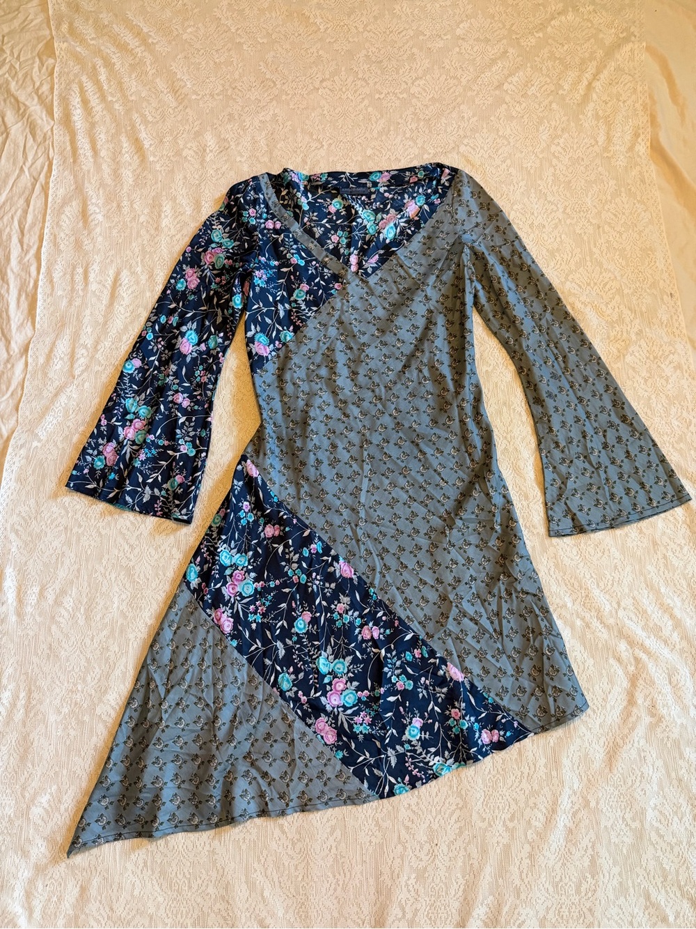 Antik Batik 100% silk mixed print asymmetrical hem dress